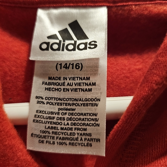 Adidas Tri-Color Hoodie in Red, Black, and White Kids - Picture 3 of 4